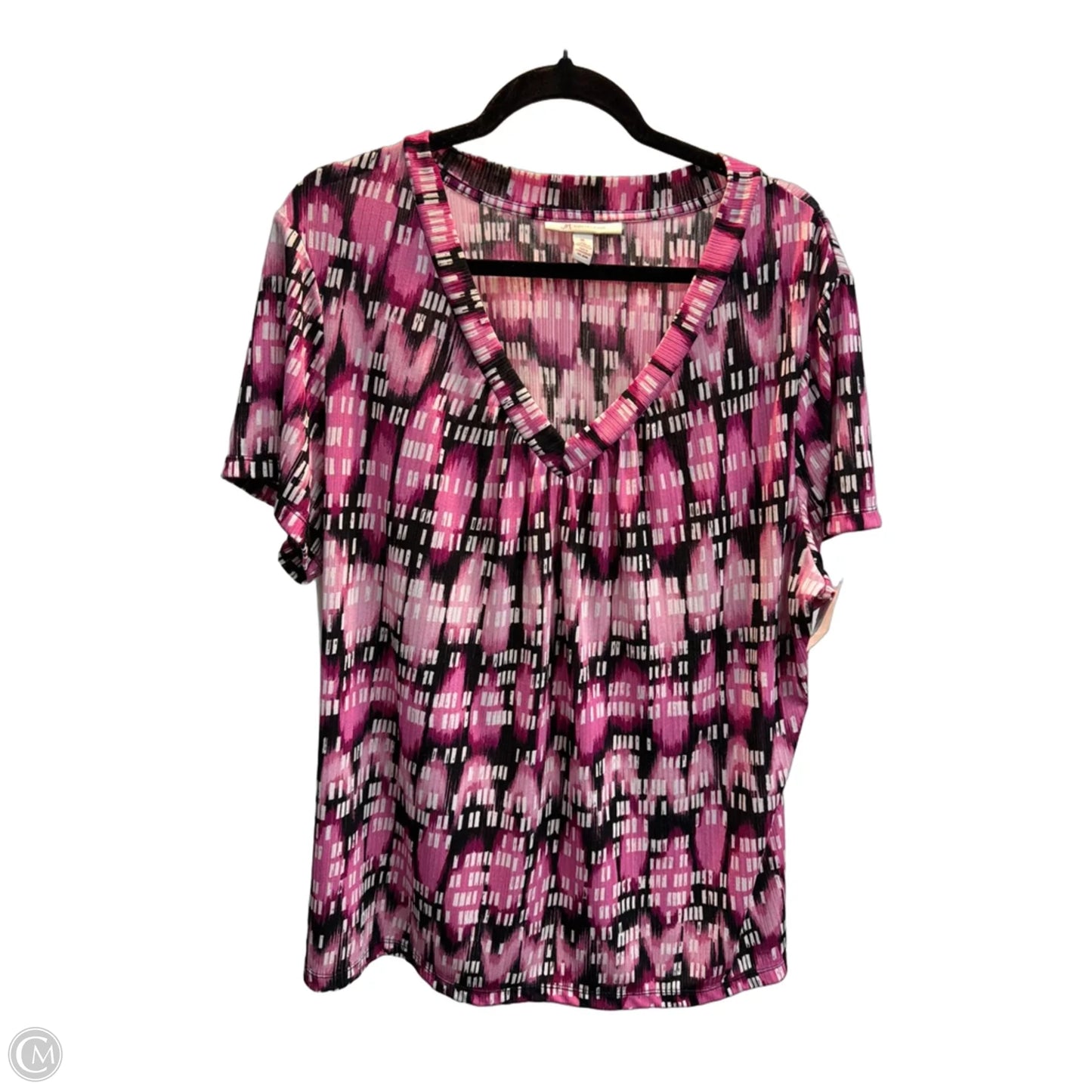 Top Short Sleeve By Jm Collections In Black & Pink, Size: Xl