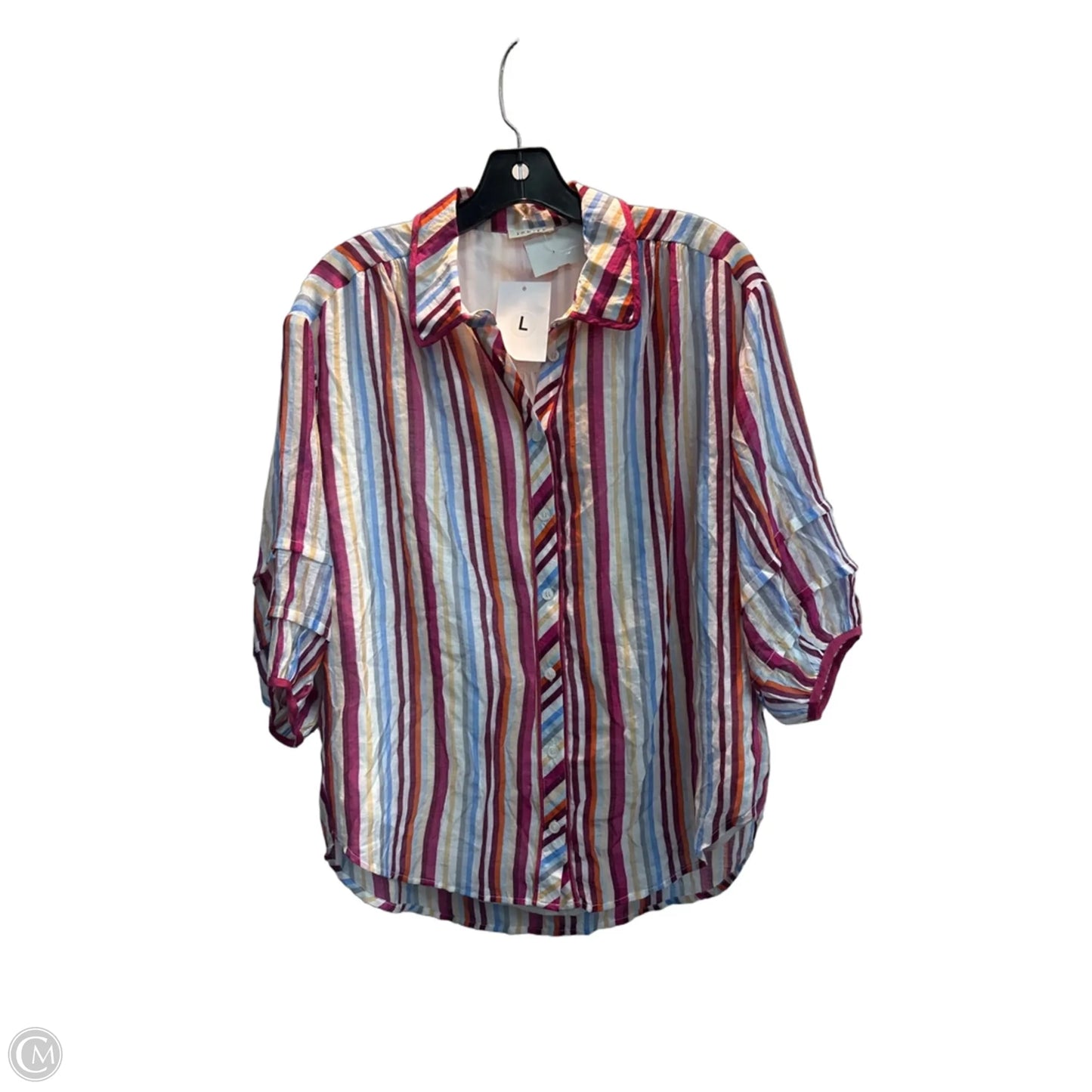Top Short Sleeve By Jodifl In Striped Pattern, Size: L