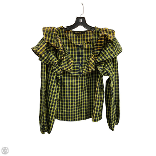Blouse Long Sleeve By Sugar Lips In Plaid Pattern, Size: L