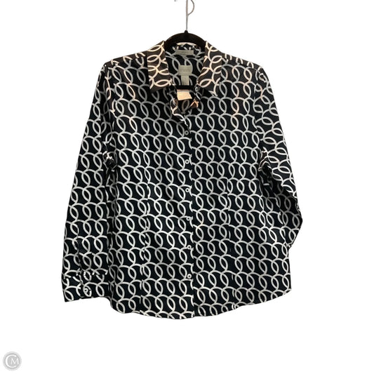 Top Long Sleeve By Chicos In Black & White, Size: M