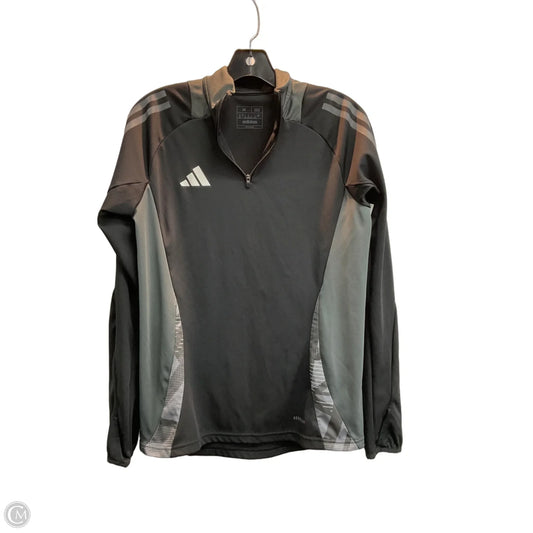 Athletic Top Long Sleeve Collar By Adidas In Black & Grey, Size: M
