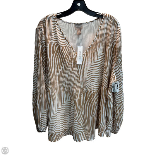 Blouse Long Sleeve By Chicos In Tan & White, Size: 2x