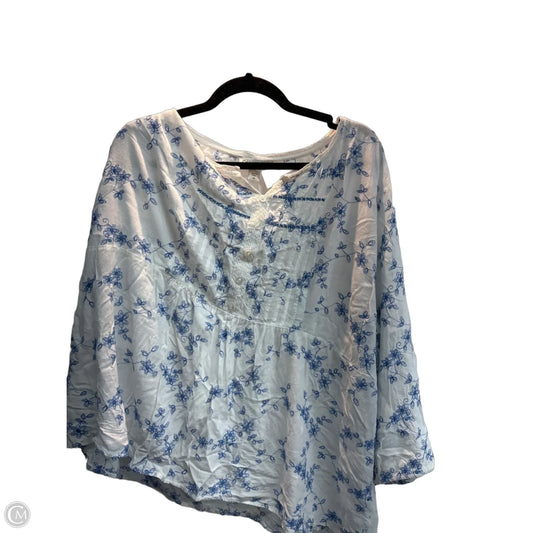 Top 3/4 Sleeve By Coldwater Creek In Blue & White, Size: 3x