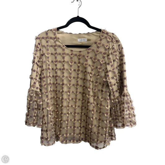 Blouse Long Sleeve By Calvin Klein In Gold & Purple, Size: L