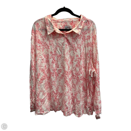 Top Long Sleeve By Denim And Company In Pink & White, Size: 2x