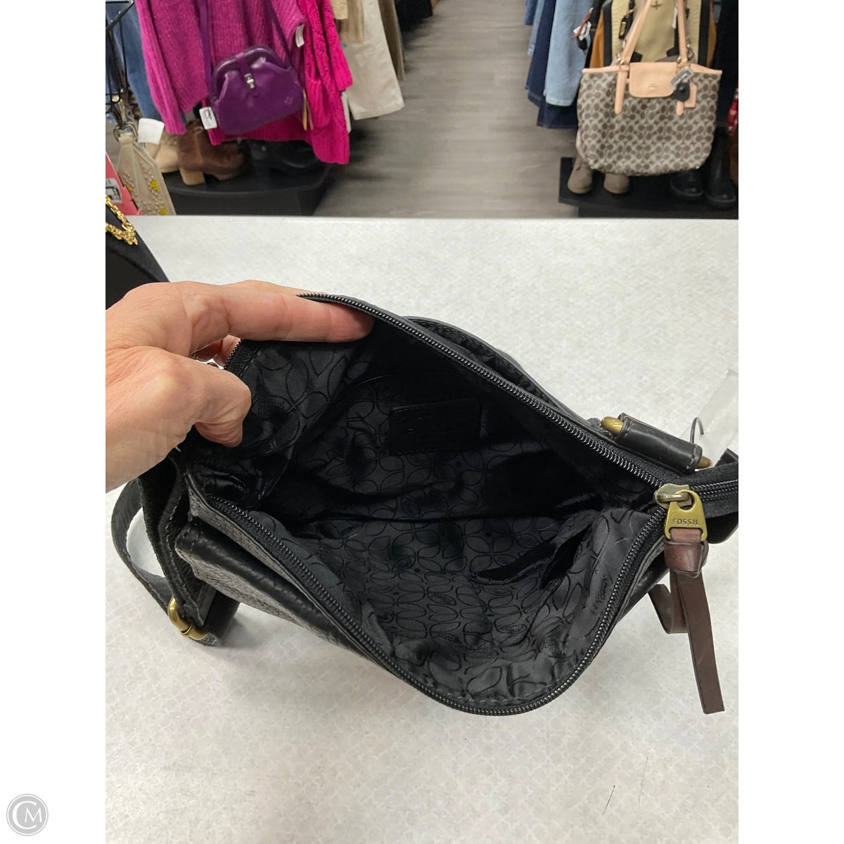 Crossbody Leather By Fossil, Size: Medium