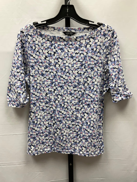 Floral Print Top Short Sleeve Lauren By Ralph Lauren, Size Petite L