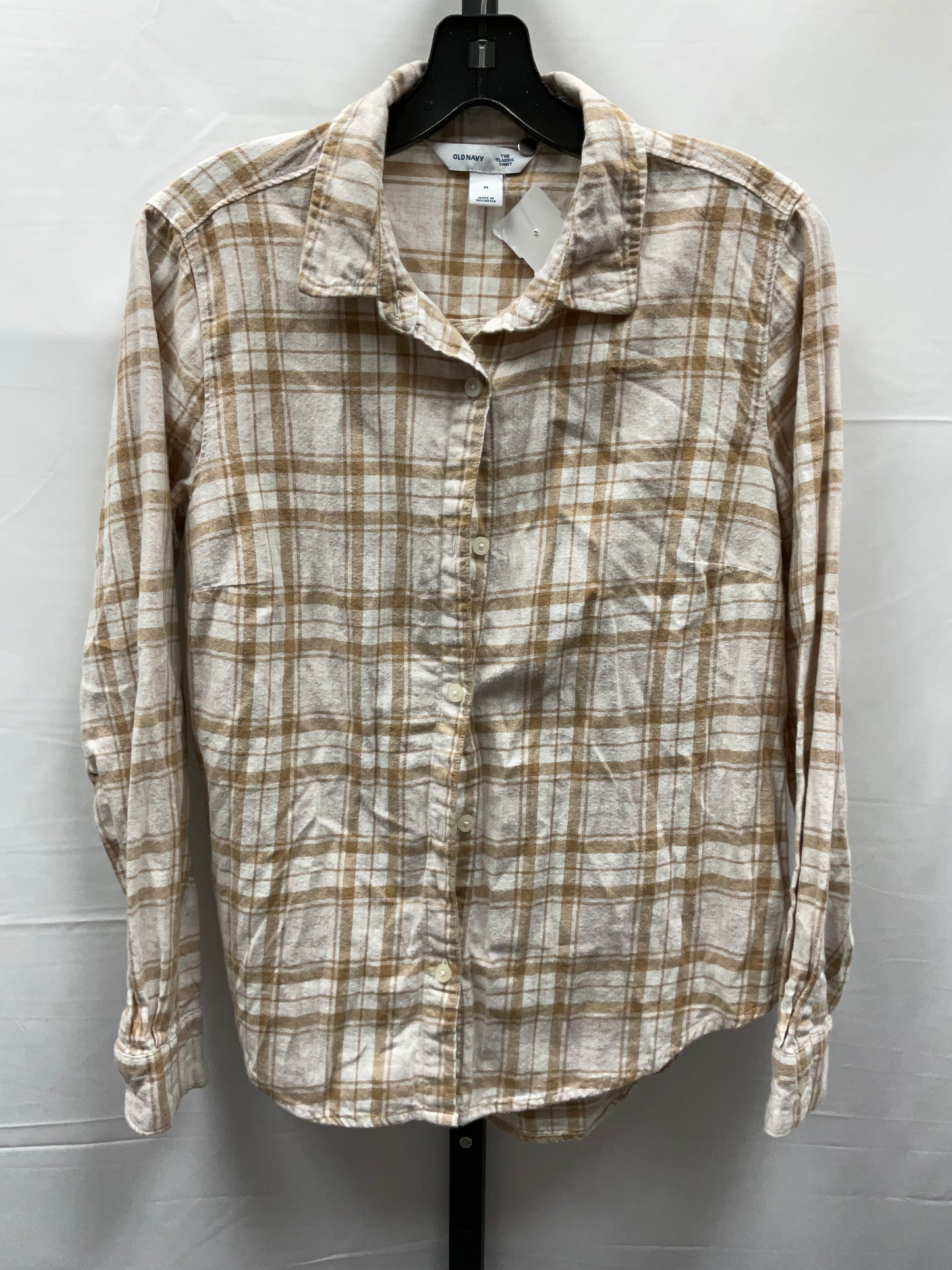 Tan & White Top Long Sleeve Old Navy, Size M