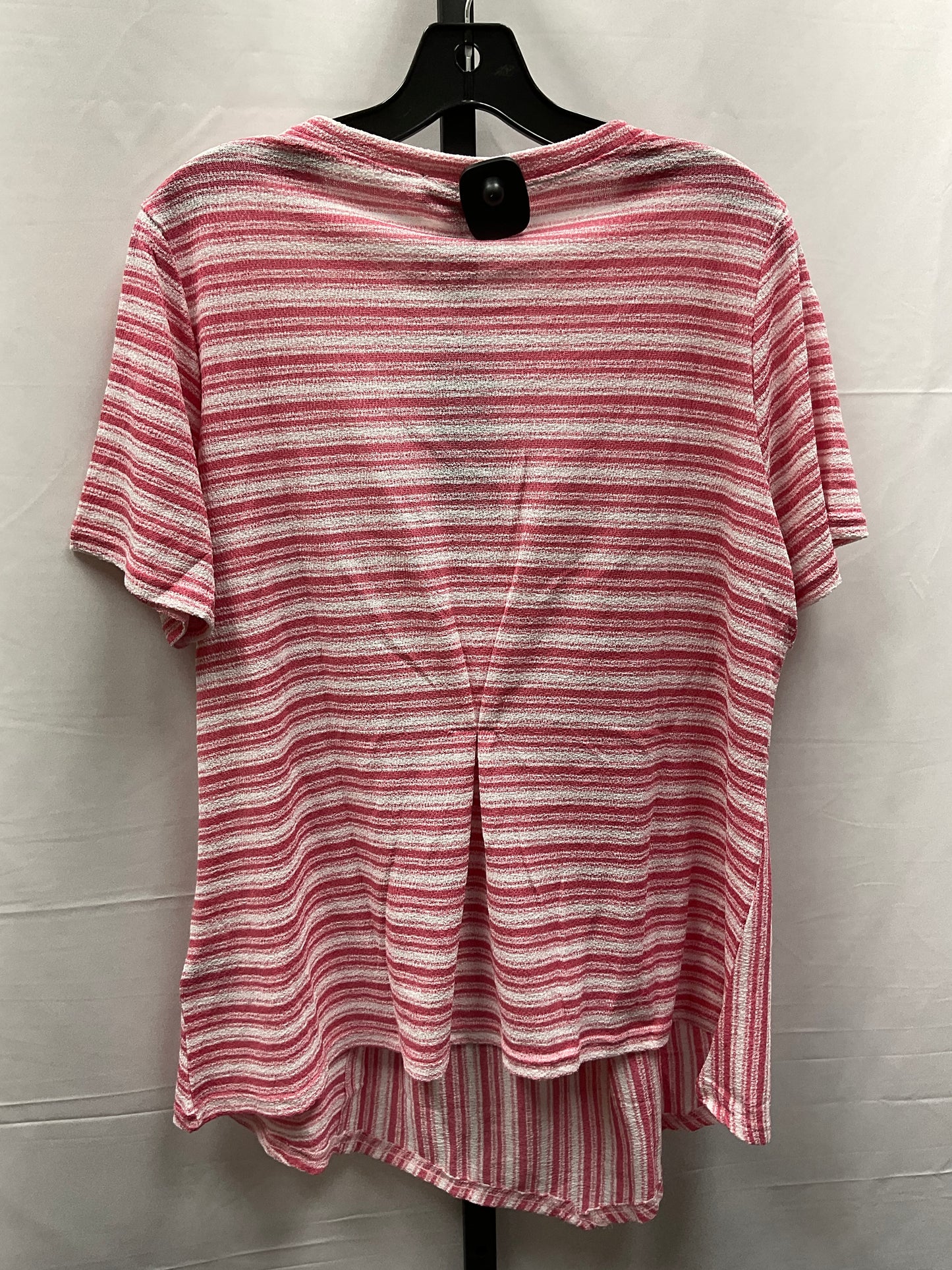 Top Short Sleeve By Diane Gilman In Pink & White, Size: L