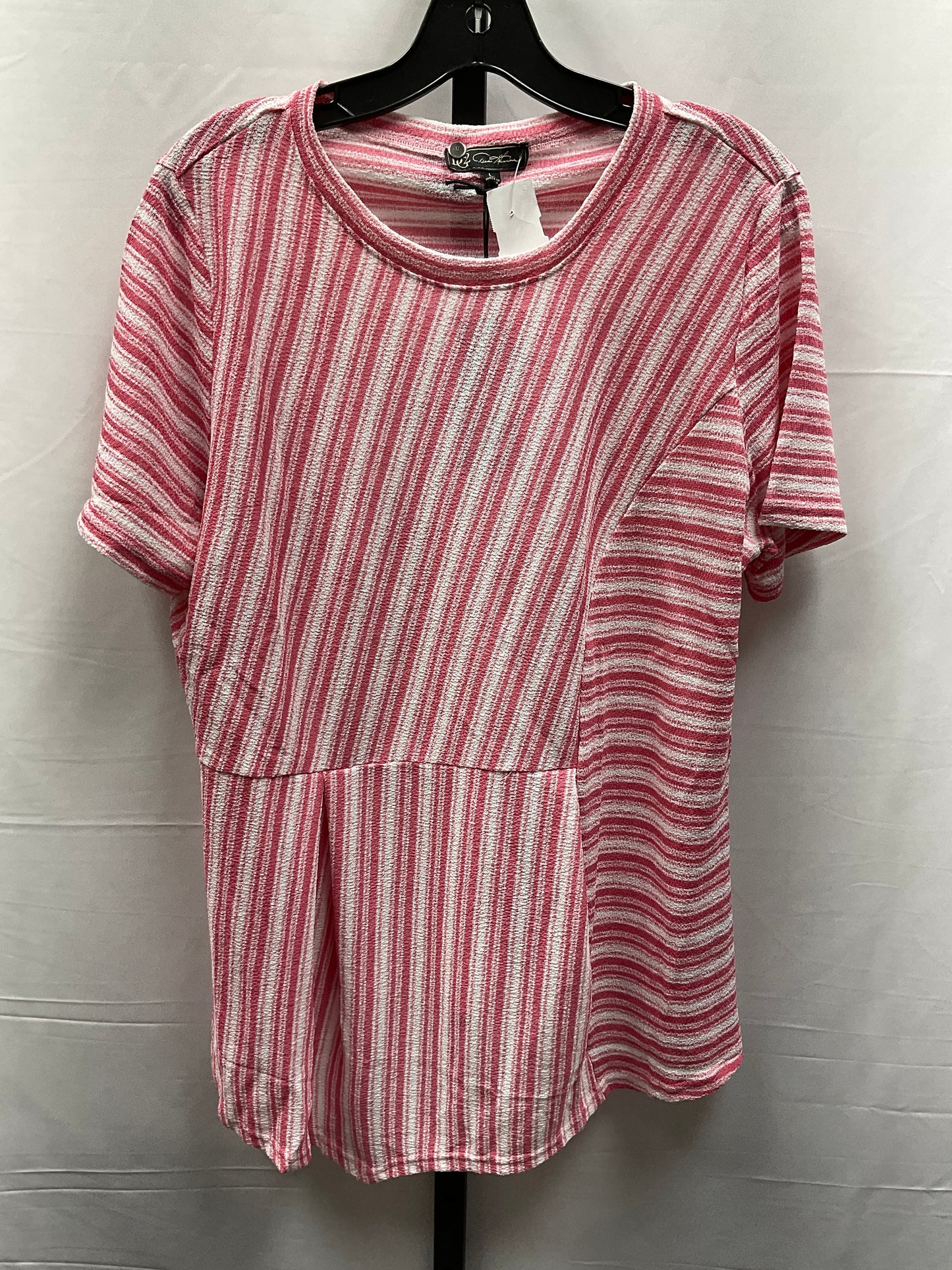 Top Short Sleeve By Diane Gilman In Pink & White, Size: L