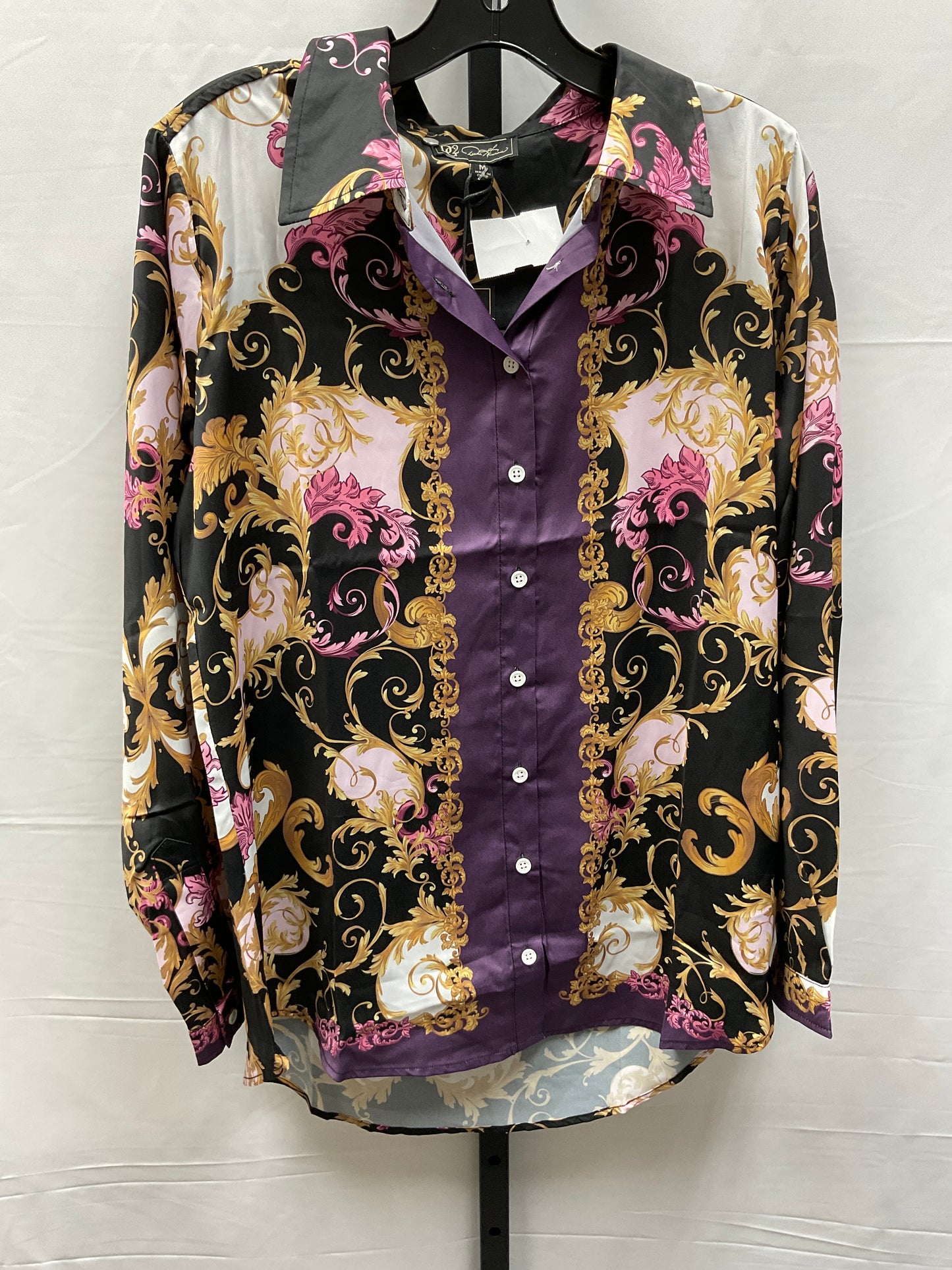 Top Long Sleeve By Diane Gilman In Black & Purple, Size: M