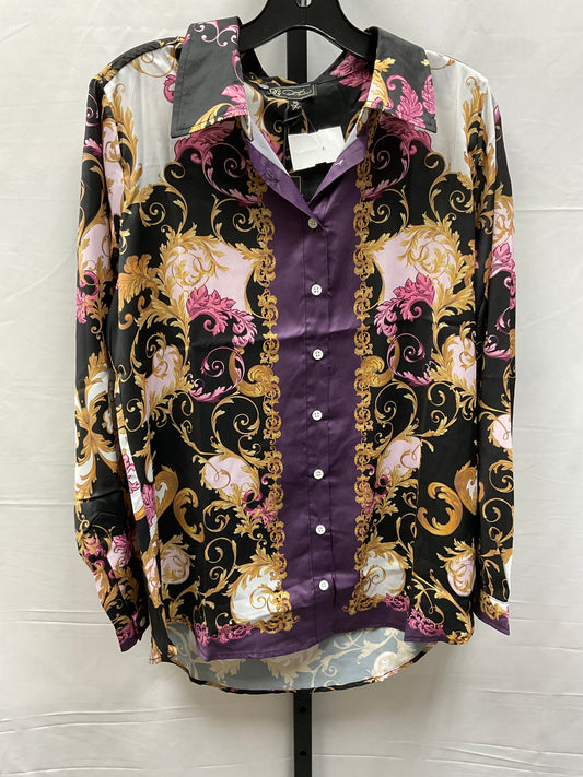 Top Long Sleeve By Diane Gilman In Black & Purple, Size: M