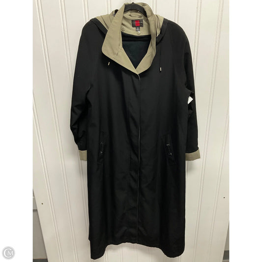 Coat Trench Coat By Gallery In Black & Green, Size: 12