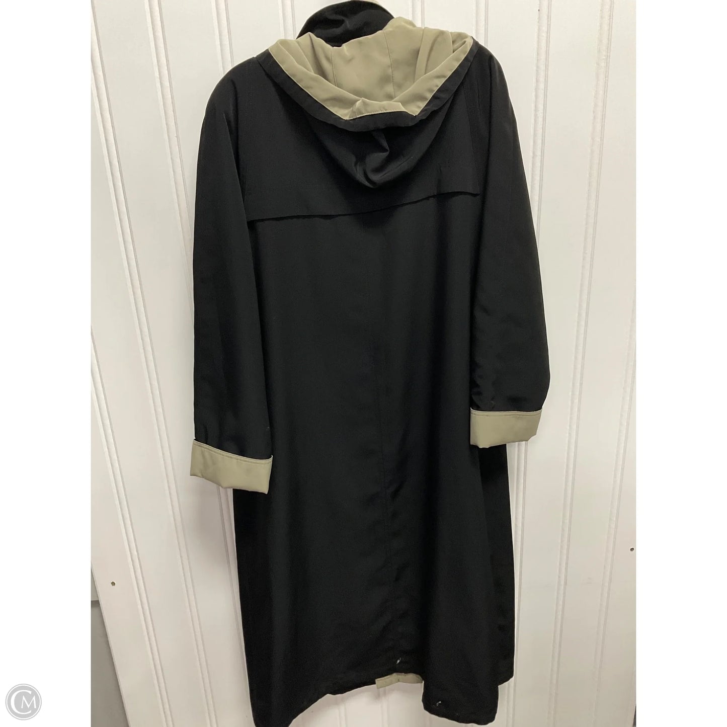 Coat Trench Coat By Gallery In Black & Green, Size: 12