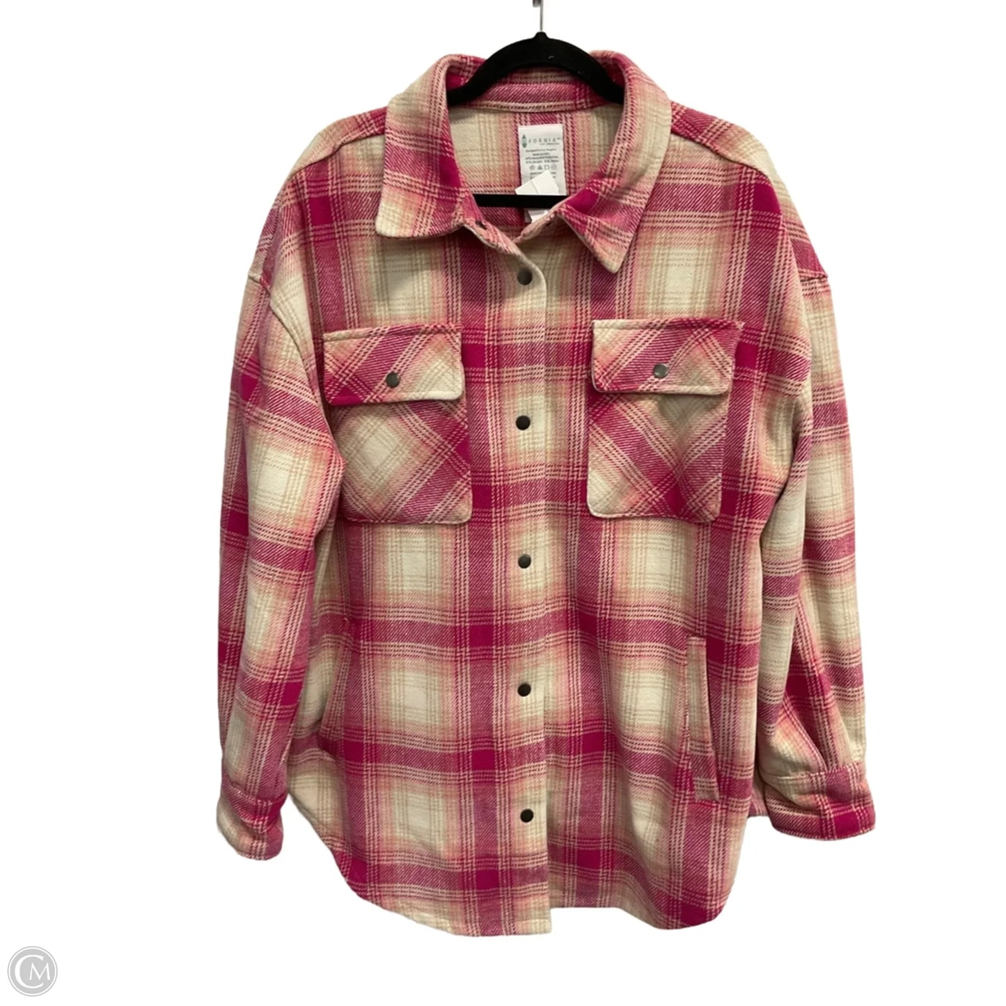 Jacket Shirt By Clothes Mentor In Pink & White, Size: L