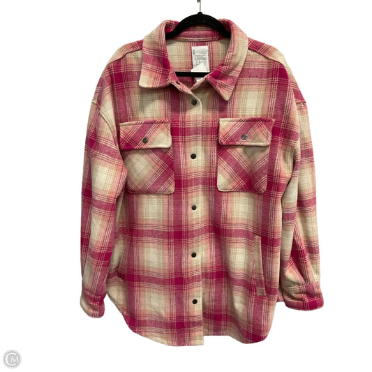 Jacket Shirt By Clothes Mentor In Pink & White, Size: L