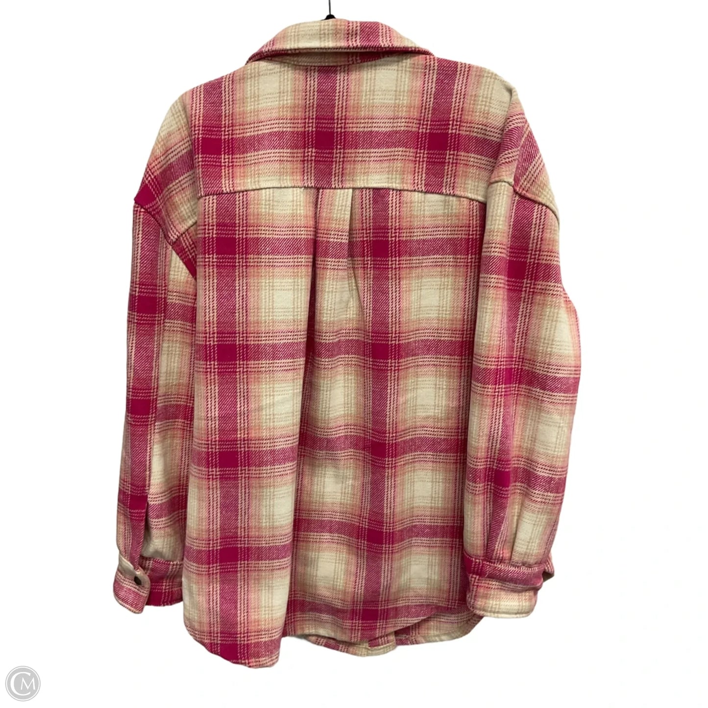 Jacket Shirt By Clothes Mentor In Pink & White, Size: L
