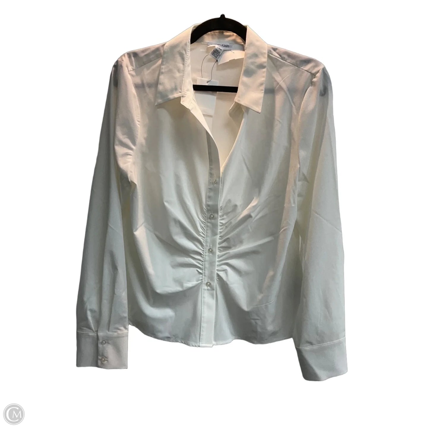 Blouse Long Sleeve By Calvin Klein In White, Size: L
