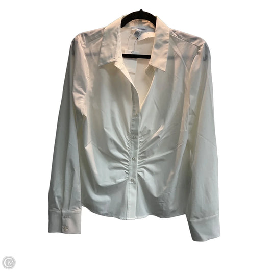 Blouse Long Sleeve By Calvin Klein In White, Size: L