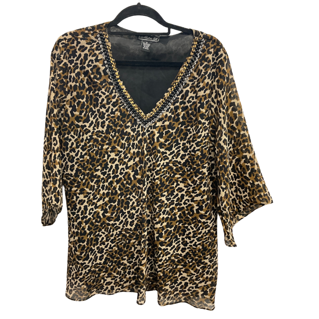 Top Long Sleeve By Metro 7 In Animal Print, Size: 1x