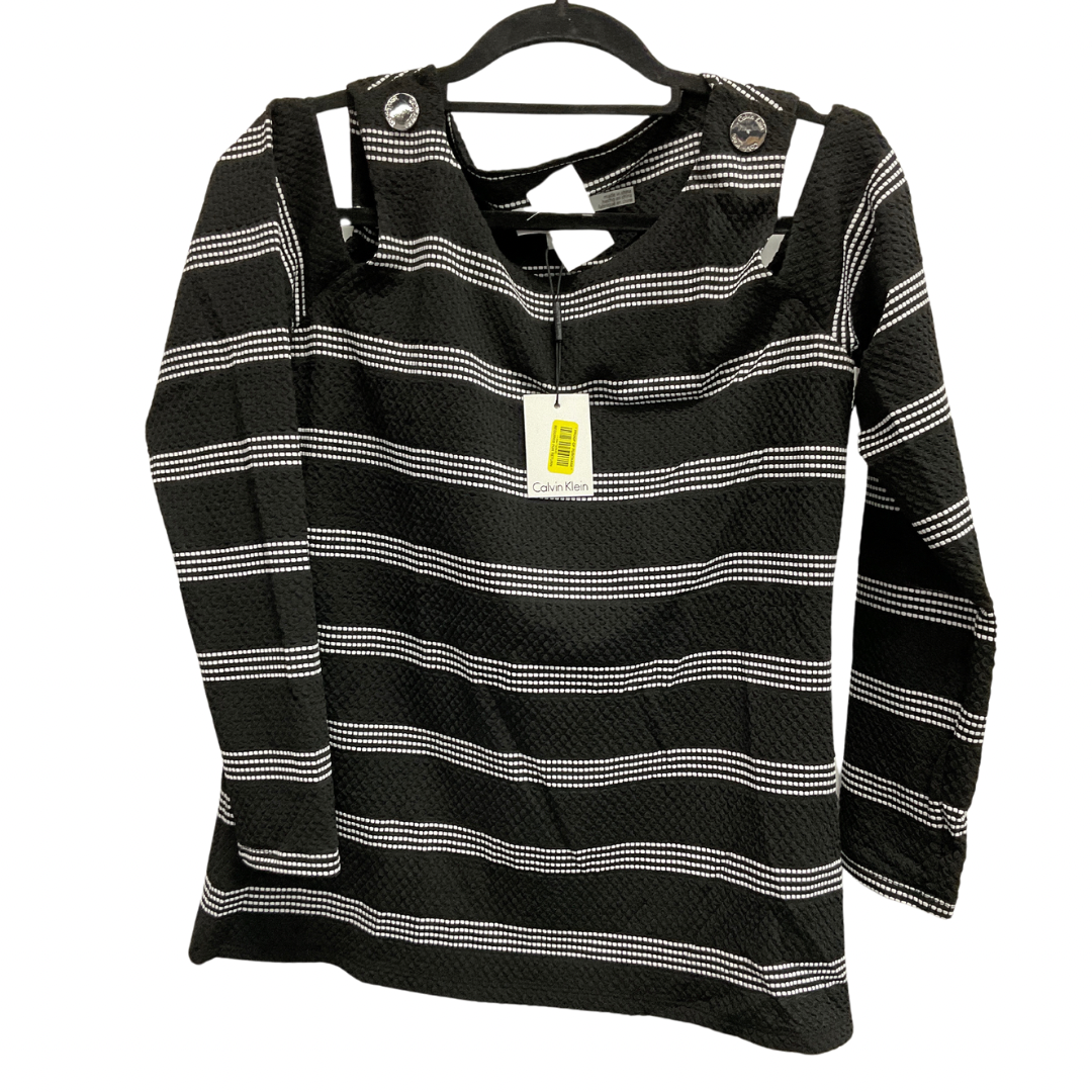 Top Long Sleeve By Calvin Klein In Black & White, Size: M