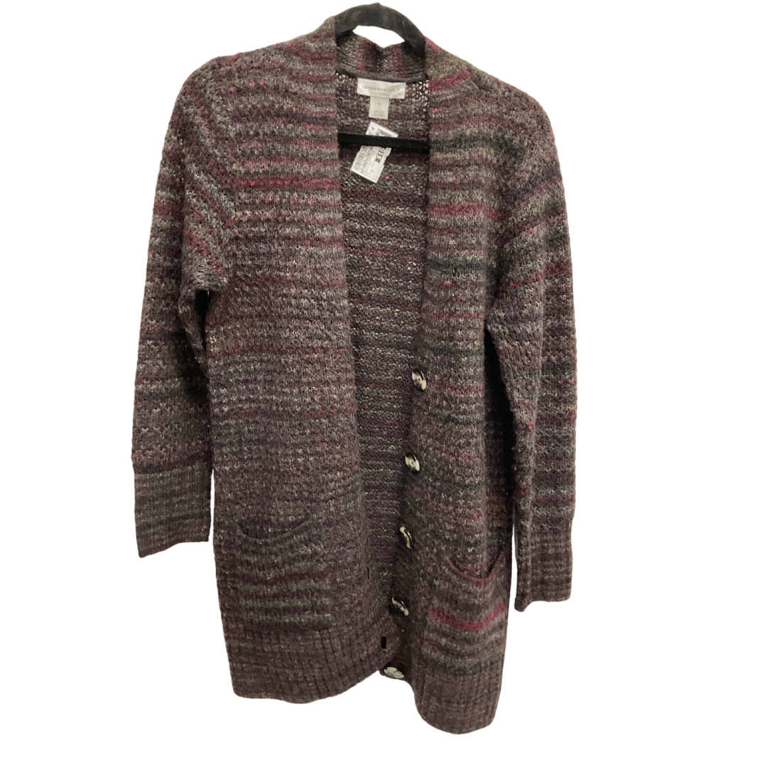 Sweater Cardigan By Christopher And Banks In Grey & Red, Size: M