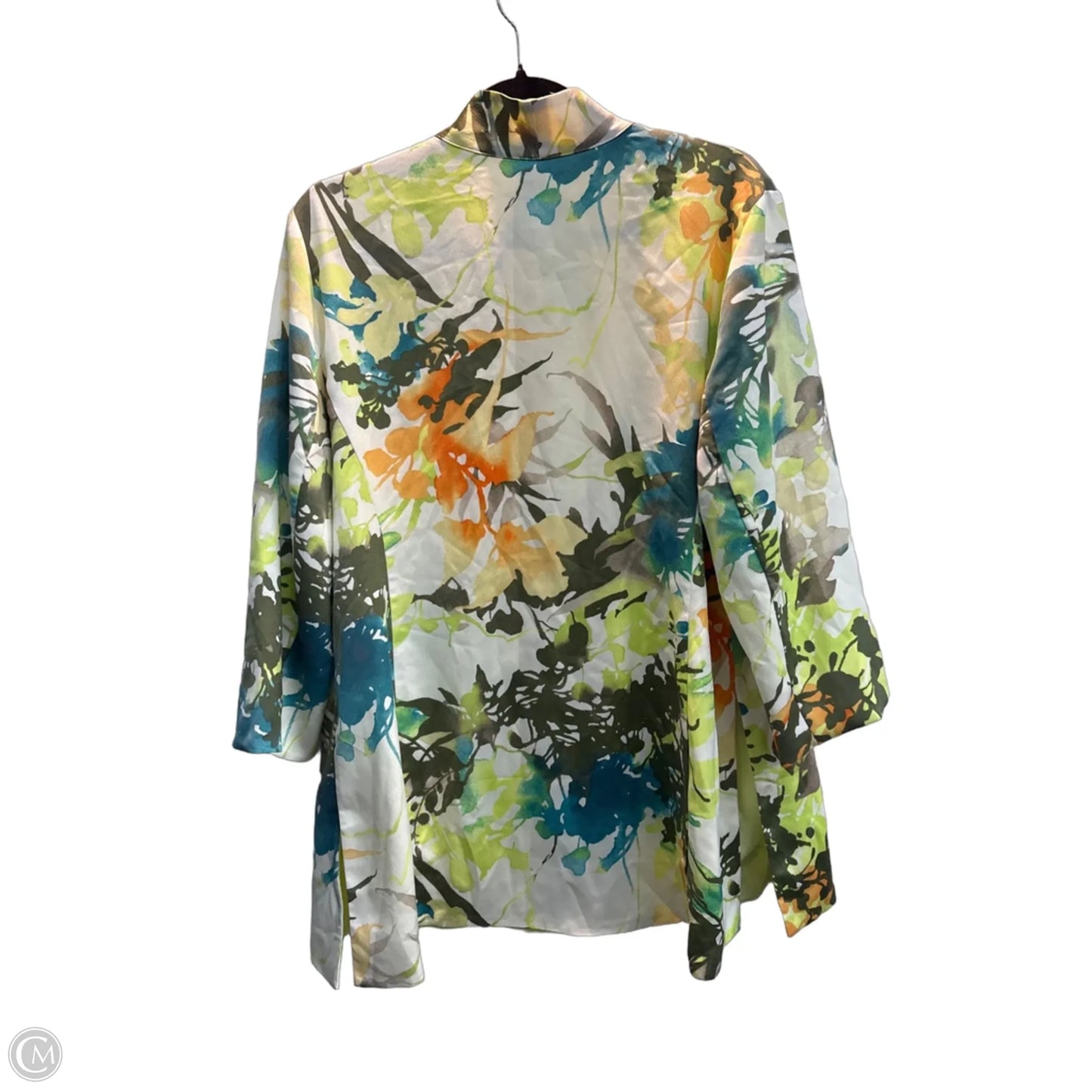 Cardigan By Chicos In Green & Yellow, Size: L