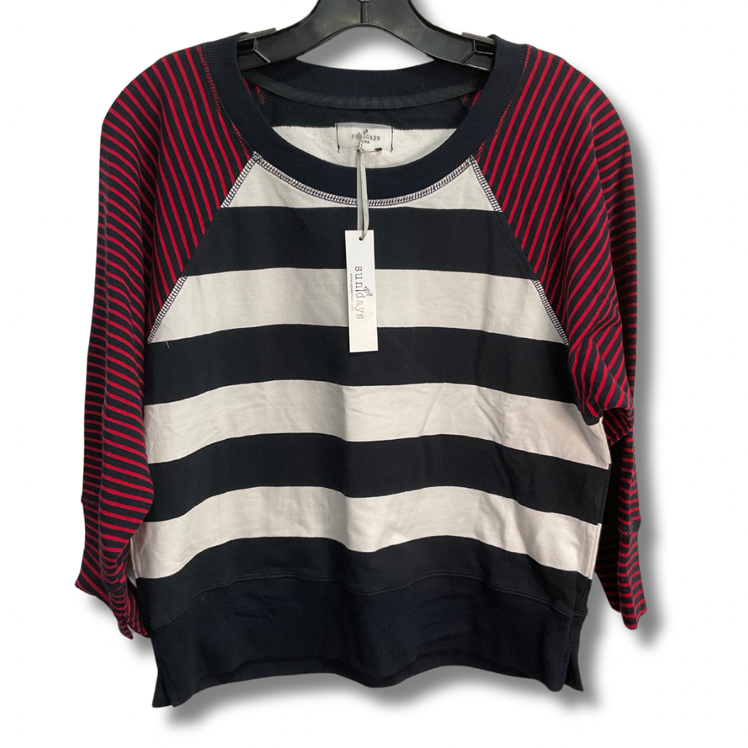 Top 3/4 Sleeve By Sunday In Blue & Red & White, Size: Xxs