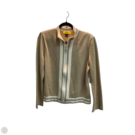 Cardigan Luxury Designer By St John Collection In Tan & White, Size: M