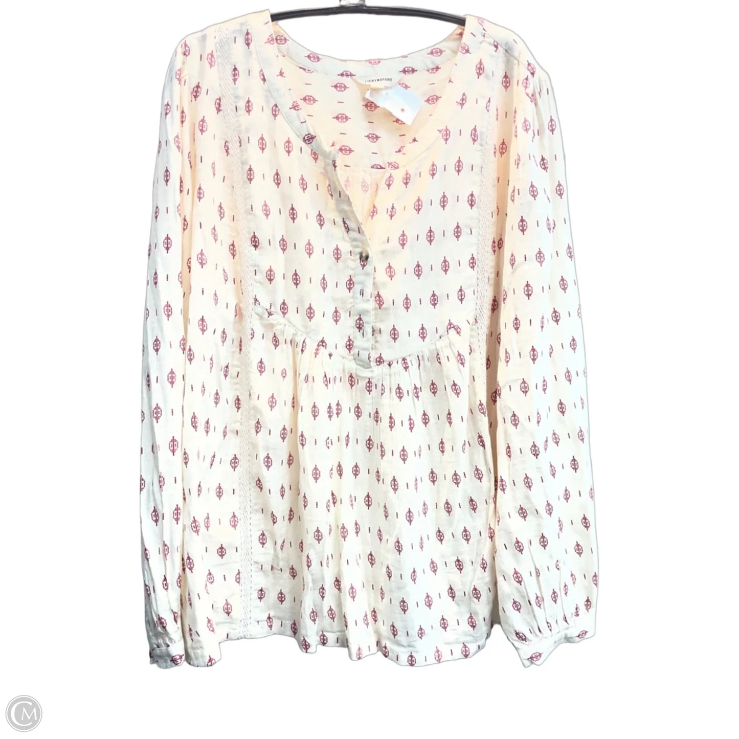 Blouse Long Sleeve By Lucky Brand In Cream & Red, Size: Xl