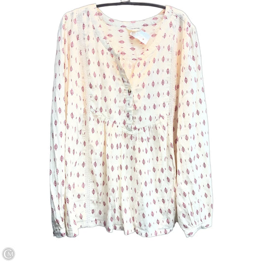 Blouse Long Sleeve By Lucky Brand In Cream & Red, Size: Xl