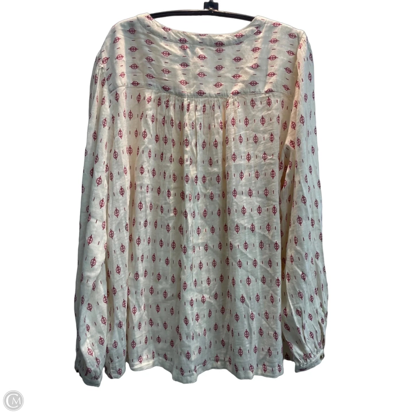 Blouse Long Sleeve By Lucky Brand In Cream & Red, Size: Xl