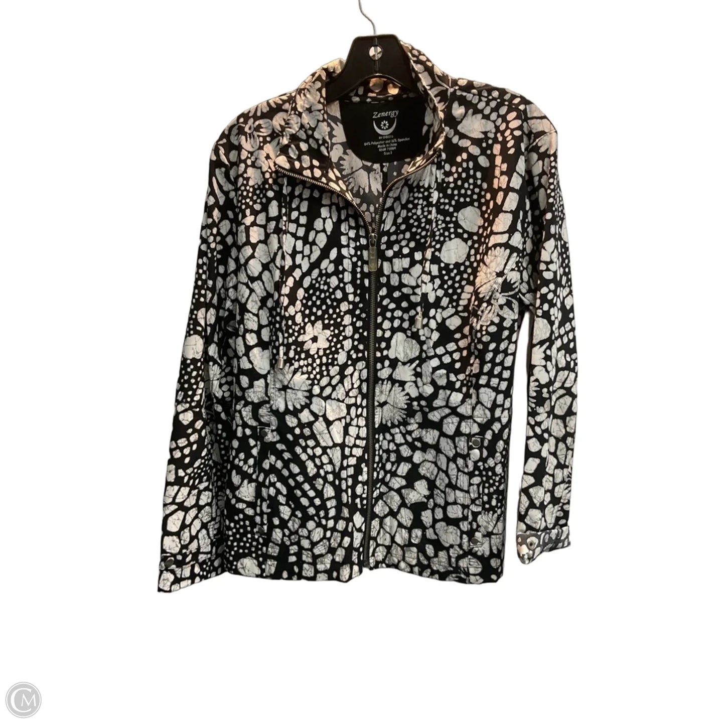 Jacket Shirt By Chicos In Black & Cream, Size: S