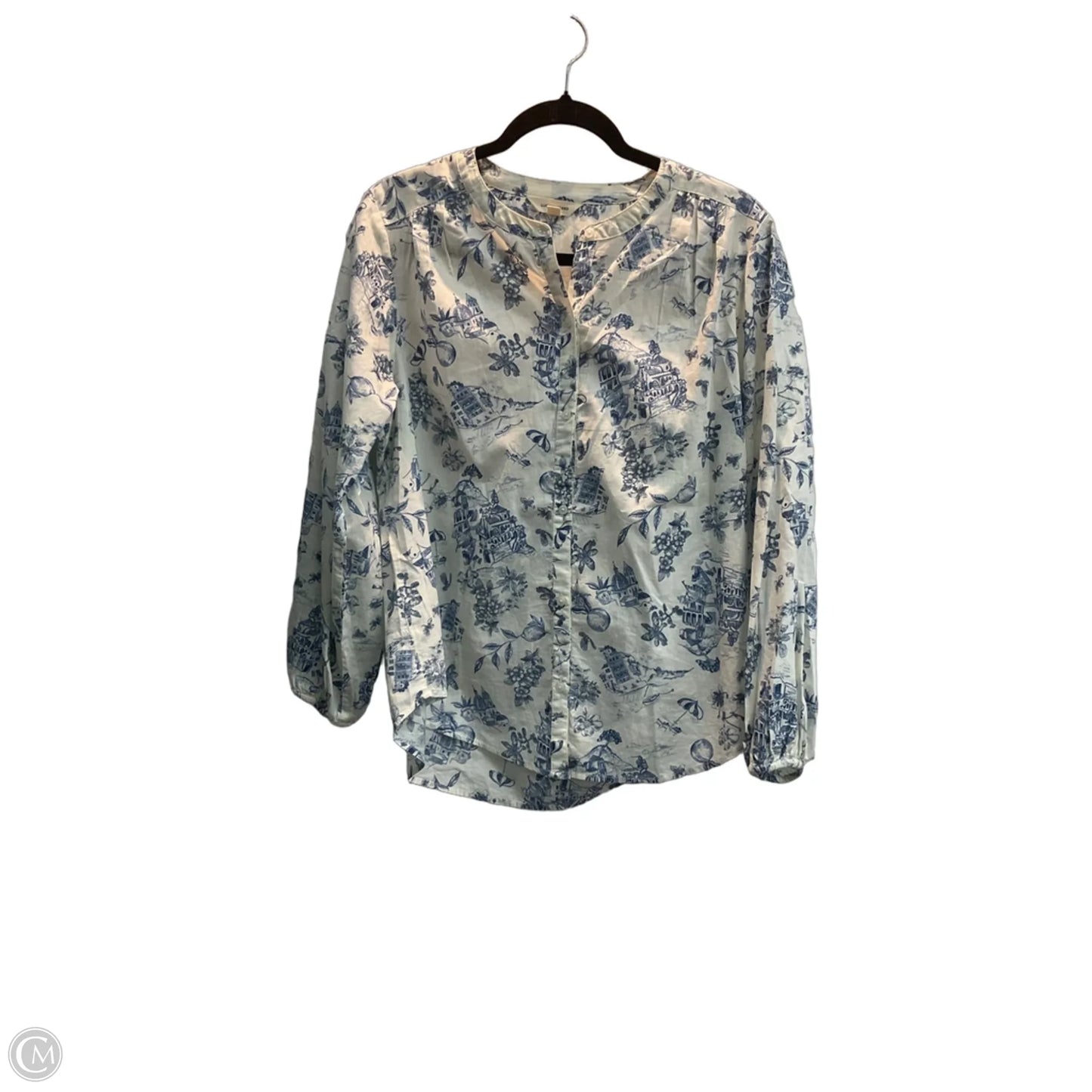 Blouse 3/4 Sleeve By Lucky Brand In Blue & Cream, Size: S