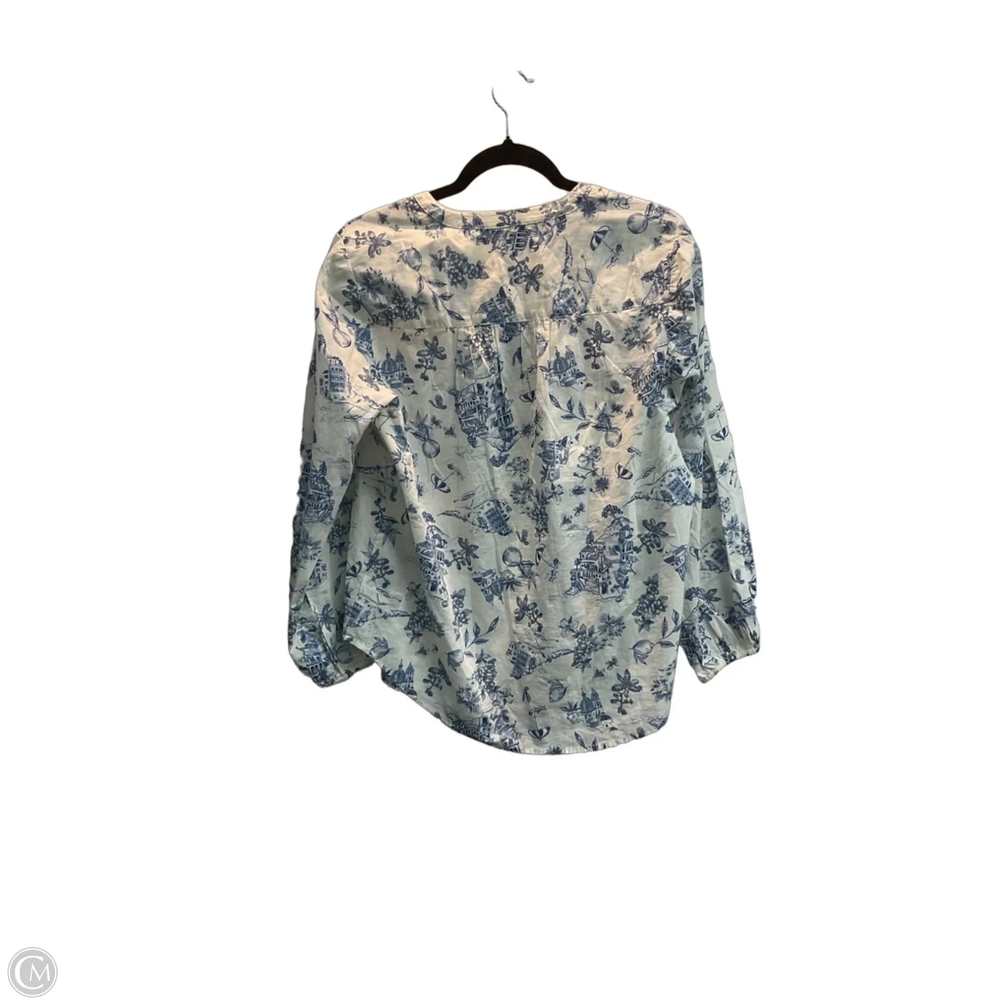 Blouse 3/4 Sleeve By Lucky Brand In Blue & Cream, Size: S