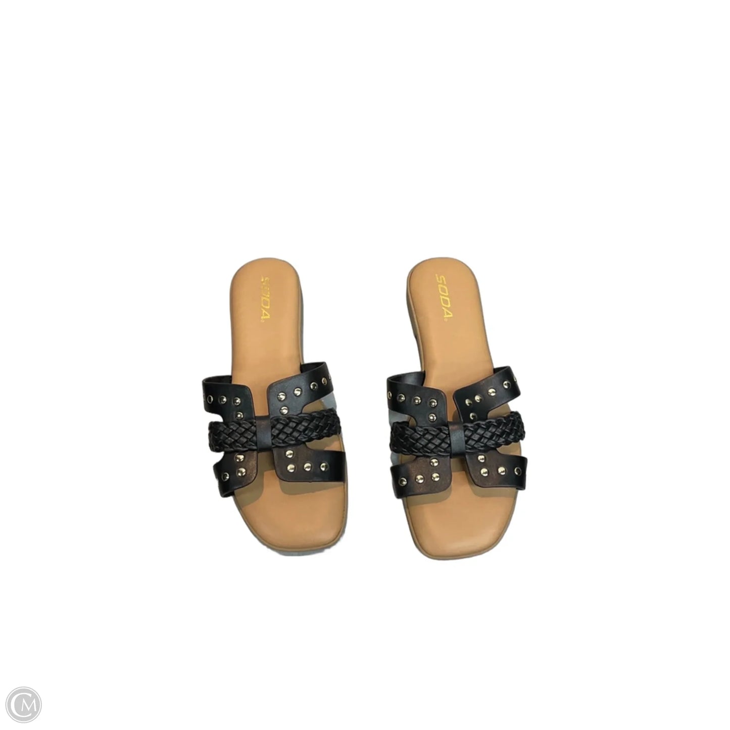 Sandals Flats By Soda In Black & Gold, Size: 8.5