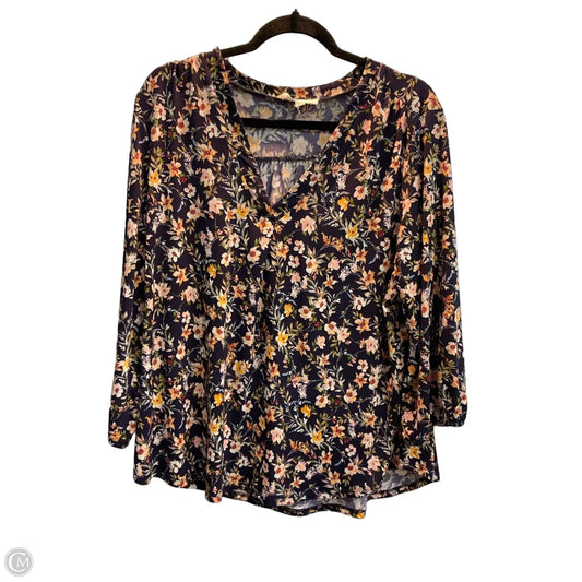 Blouse 3/4 Sleeve By Two By Vince Camuto In Floral Print, Size: Xxl