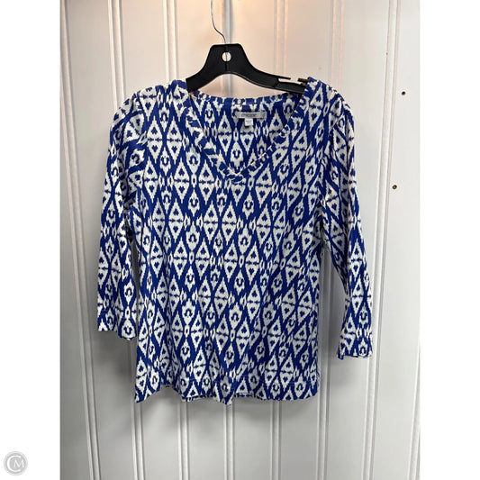 Top 3/4 Sleeve Basic By Chicos In Blue & Cream, Size: S
