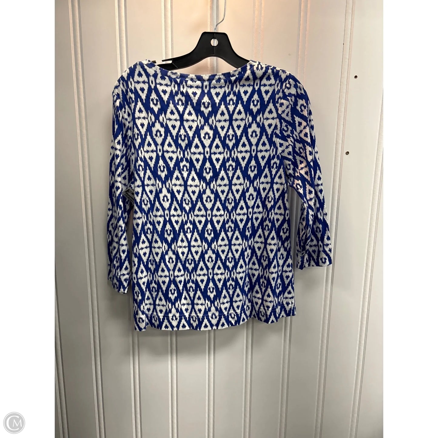 Top 3/4 Sleeve Basic By Chicos In Blue & Cream, Size: S