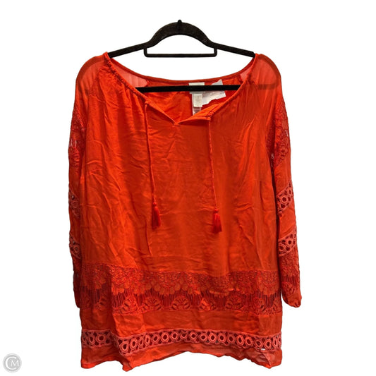 Top 3/4 Sleeve By Chicos In Orange, Size: Xl