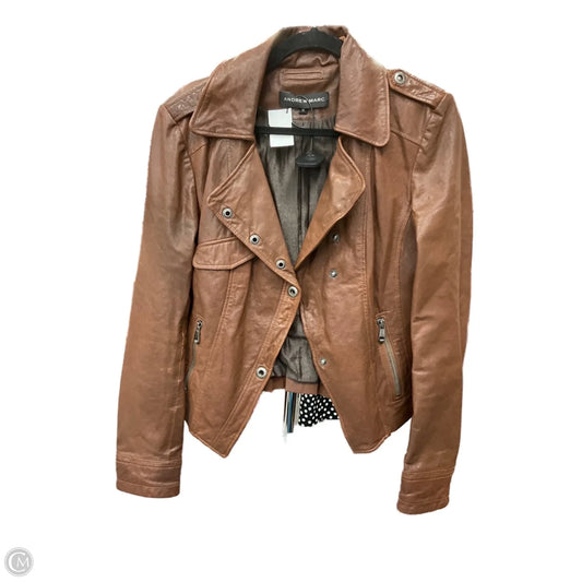 Jacket Leather By Andrew Marc In Brown, Size: M