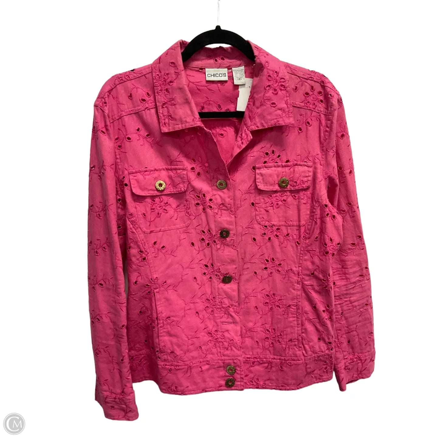 Jacket Denim By Chicos In Pink, Size: Xl