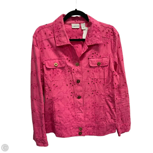 Jacket Denim By Chicos In Pink, Size: Xl