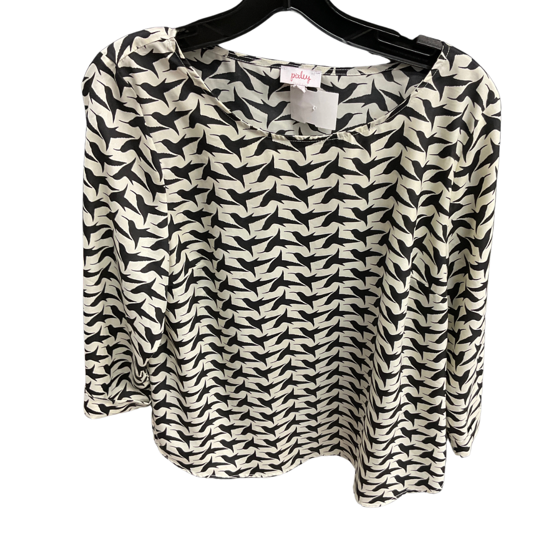 Top Long Sleeve By Pixley In Black & Cream, Size: L