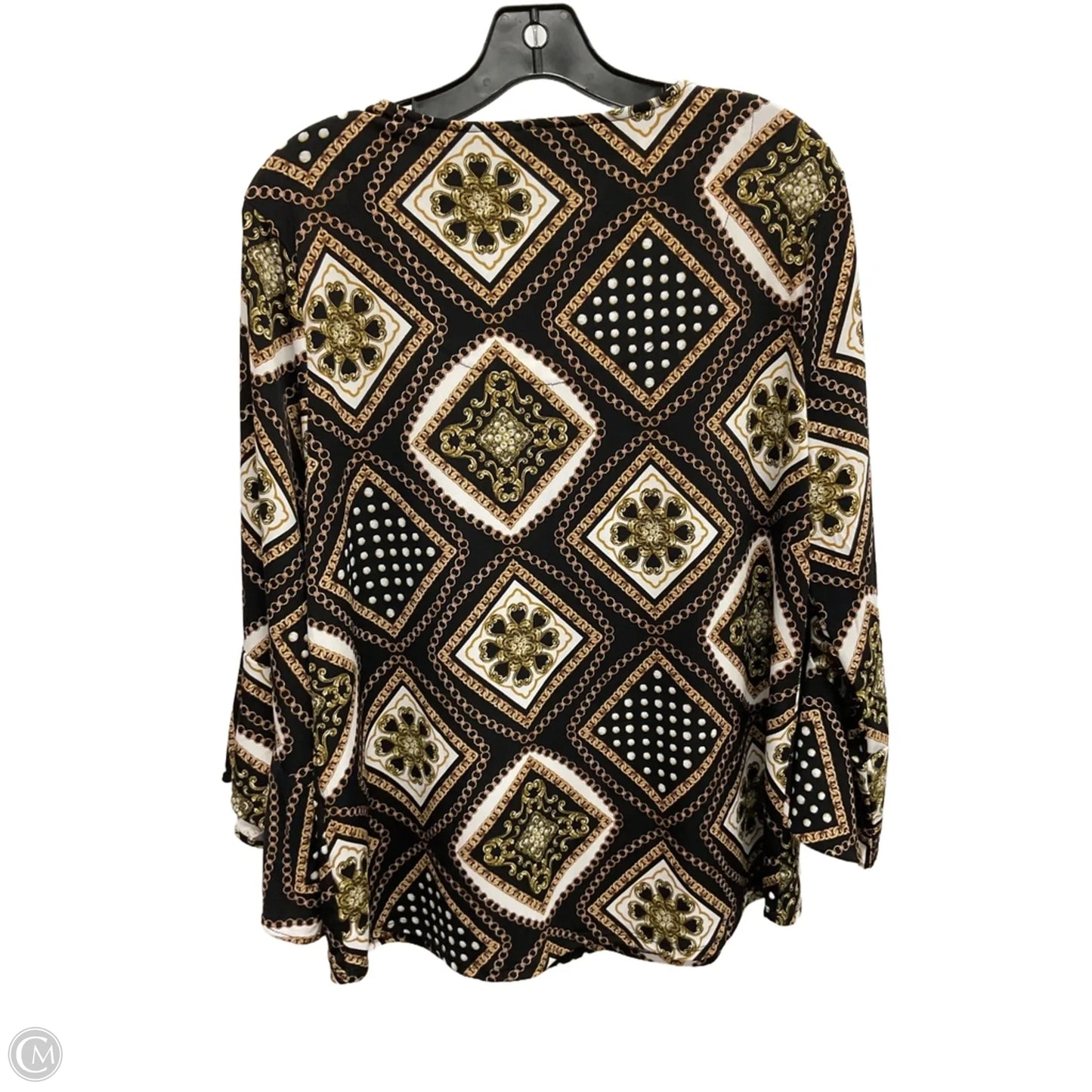 Blouse 3/4 Sleeve By Chicos In Black & Gold, Size: L