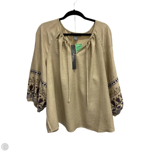 Top 3/4 Sleeve By Clothes Mentor In Tan, Size: 3x