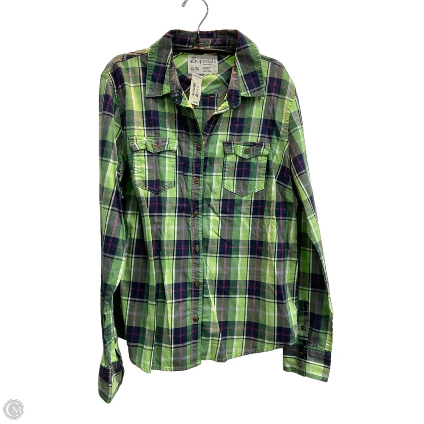 Top Long Sleeve By Aeropostale In Plaid Pattern, Size: Xl