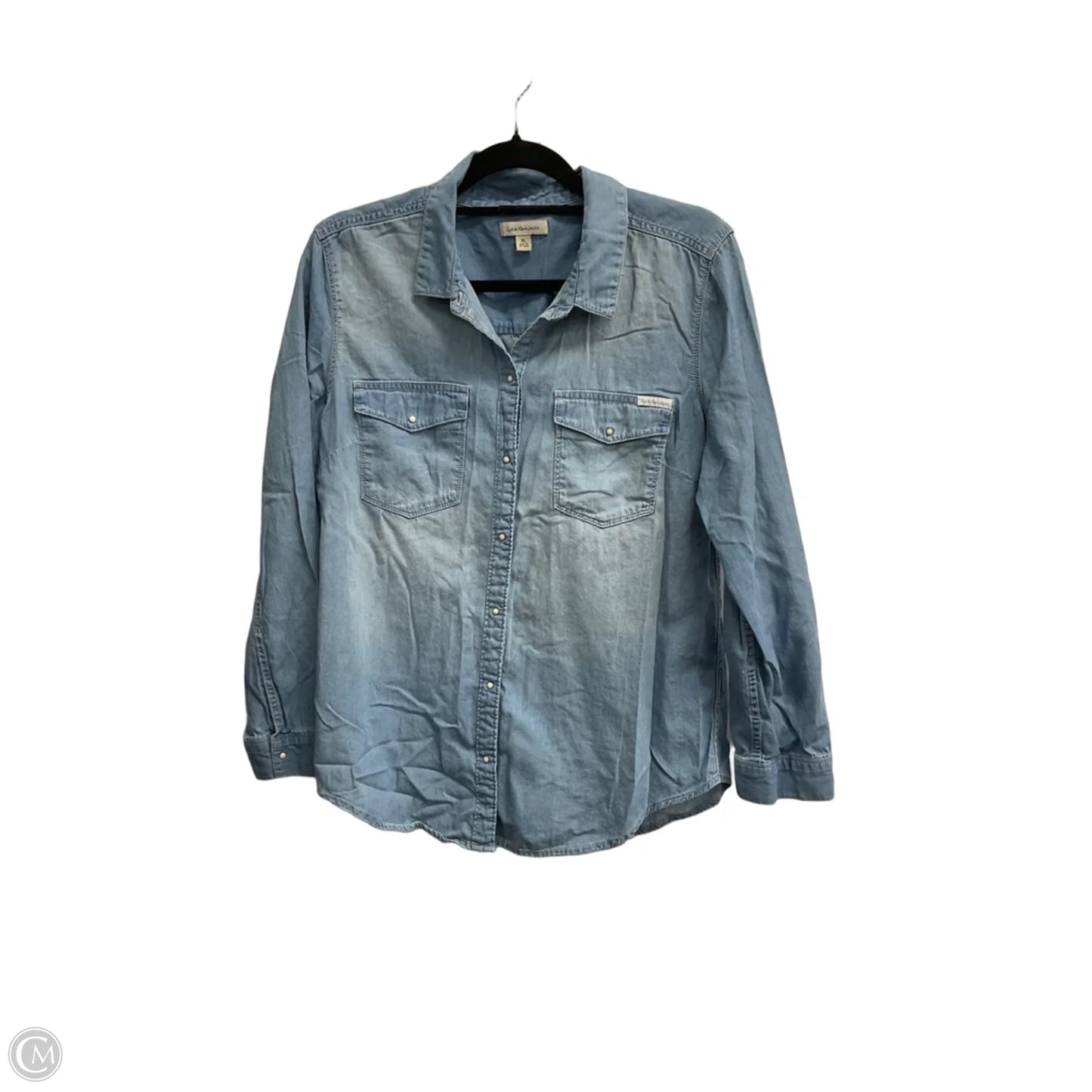 Top Long Sleeve By Calvin Klein In Blue, Size: Xl