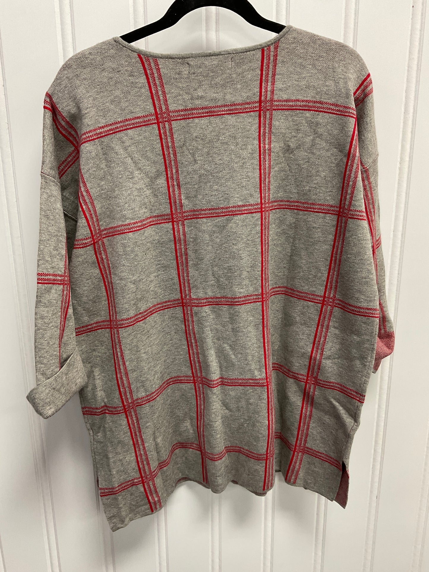 Sweater By Tahari By Arthur Levine In Grey & Red, Size:1X