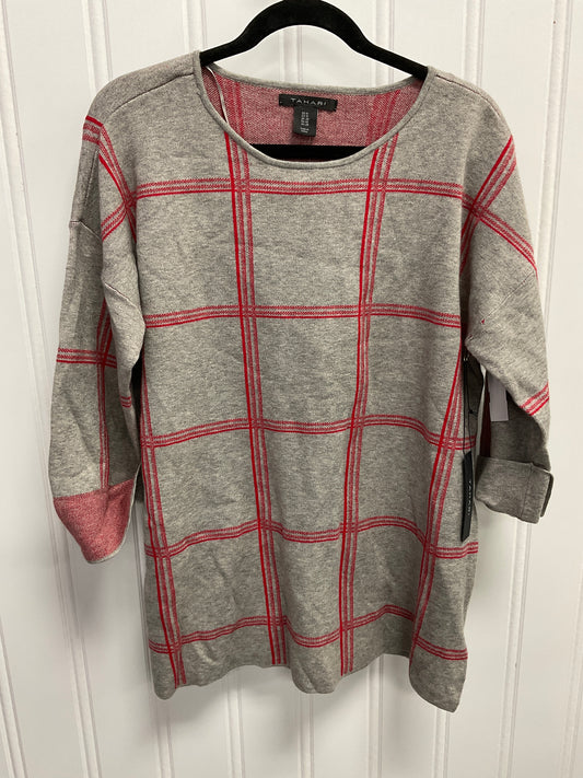 Sweater By Tahari By Arthur Levine In Grey & Red, Size:1X